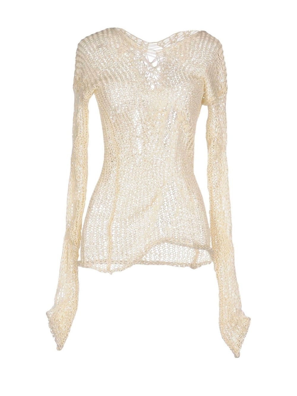 Sheer Open-Knit Cream Long-Sleeve Sweater - Picture 2 of 11